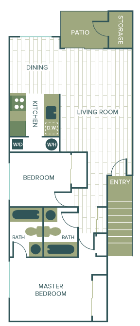 Floor plan for 2 beds, 2 baths, 904 sqft